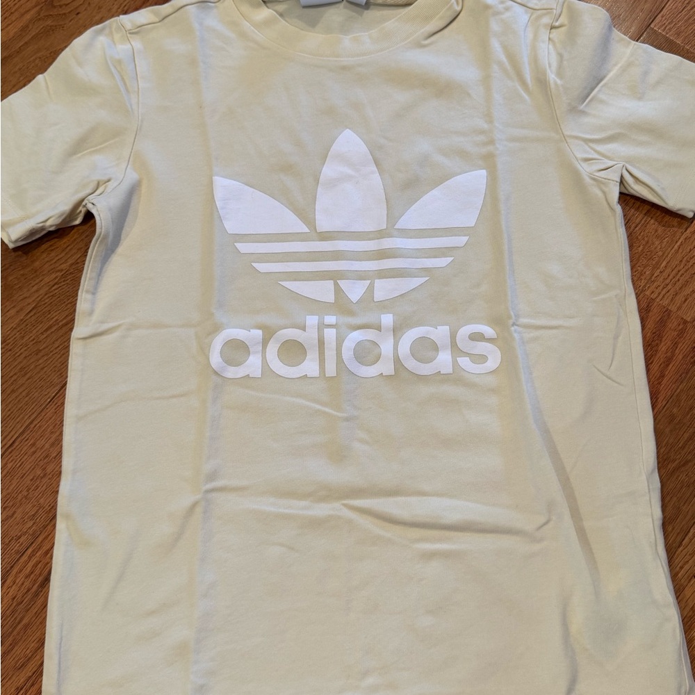 Adidas Cream Short Sleeve Tee with Trefoil Logo